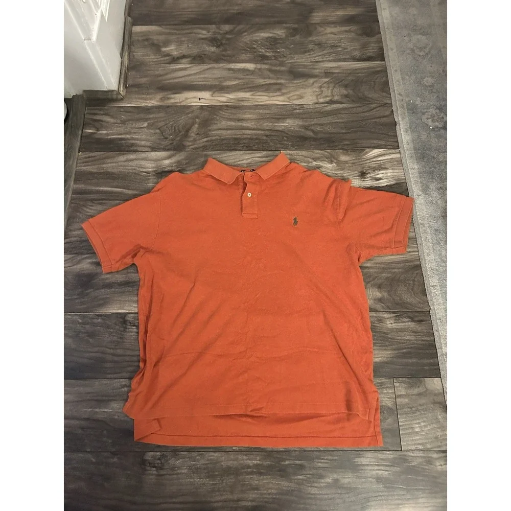 Polo Ralph Lauren Polo Shirt Mens XL‎ Orange Green Pony Vintage 592